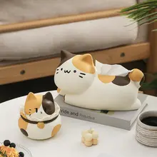 可愛い三毛猫デザインの陶器製ティッシュボックス【リビング用・創意装飾】
