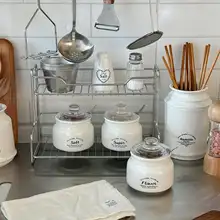 ヴィンテージ風キッチン用陶器とガラス蓋の調味料入れ【フランス・日本スタイル】