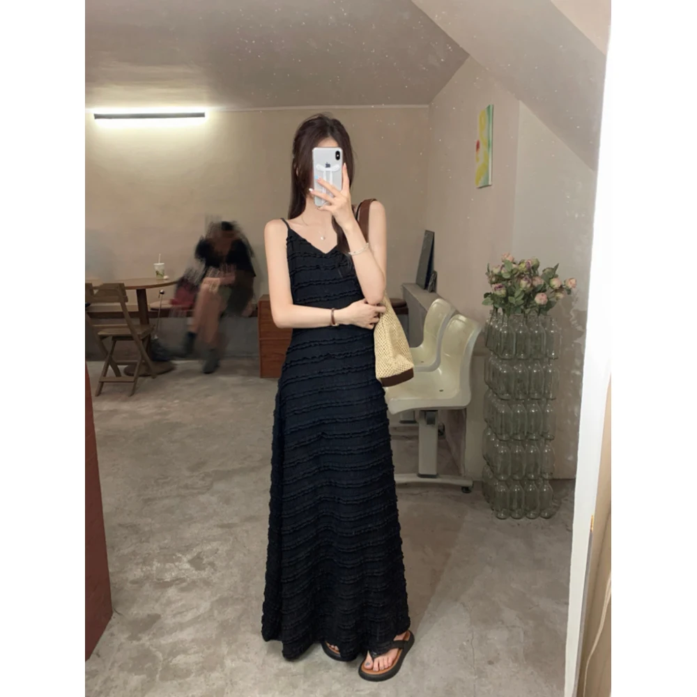 Vネックレースのロングドレス【ウエストマーク・女性用・ファッション】