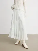 花柄レース付きのシフォンスカート【春用・女性用・ロング丈】