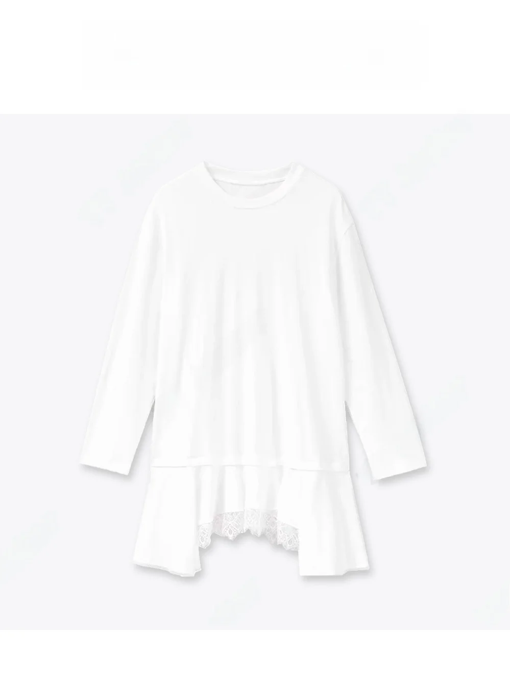 ラウンドネック長袖ピリング不規則Tシャツ：通勤風のレディース重ね着に最適なエレガントなデザイン