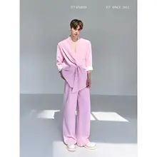 個性的なリボンデザインのスーツ【韓国風・トレンドスタイル・ジャケット＆パンツ】（セットアップ対応）