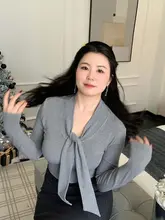 冬にぴったり！リボン付きのカジュアルTシャツ【プルオーバー・女性用・極上の柔らかさ】
