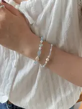 天然海水のブルーバロックパール串珠ブレスレット【S925シルバー・水晶・補水効果】