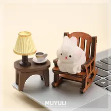 木製 彫刻 うさぎのデスクトップ置物【オフィスや車用にも最適】