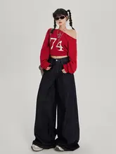 ヴィンテージ風 ワイドレッグ 加工デニムパンツ【女の子向け・極上の柔らかさ・ロング丈】