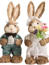 天然素材の草編みウエディングウサギ【結婚式装飾用・新婚礼品】
