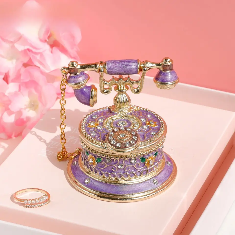 電話型 ジュエリーボックス ヴィンテージ エナメル ハンドメイド