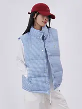 デザイン性に優れたブルーチェックのダウンコットンベスト【秋冬用・厚手・女性用・ノースリーブ】