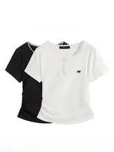 レディース 夏用レースリボン付きフィットTシャツ【ウエストシェイプ・短丈】