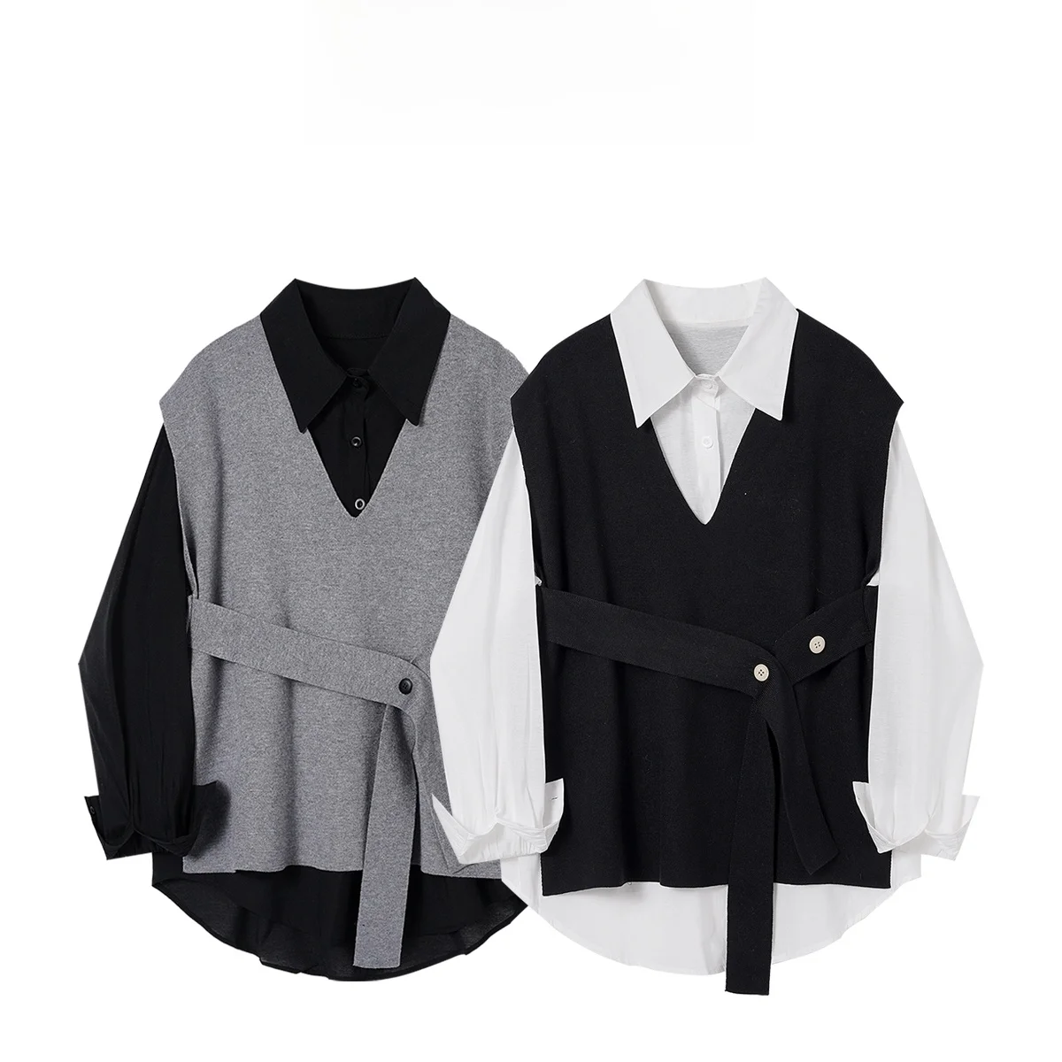 doublet 23ss：冬用ニットベストと長袖シャツのセットアップ対応スタイル
