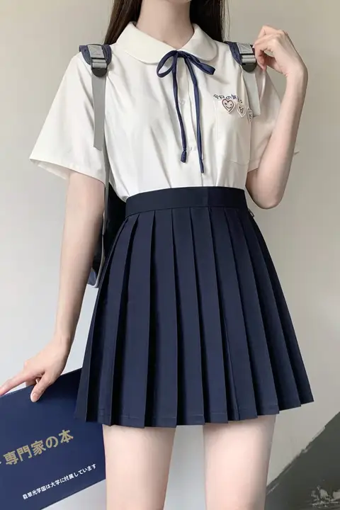喵丸 高腰JK制服プリーツスカート【紺色・ショート丈・42cm】