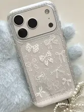 白色レースリボン付きiPhoneケース【Apple17、全包・防衝撃・クリエイティブデザイン】