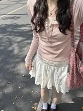 春用 ピンク花柄ニットトップス【ショート丈・フィットデザイン・レディース】