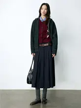 羊毛混合の高密度ツイードプリーツスカート【ヴィンテージ風・ワイドプリーツ・Aライン】