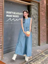 夏用 無袖ブルーオールインワン【極上の柔らかさ・ワイドレッグ・トレンドデザイン】（セットアップ対応）