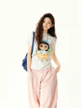 半袖Tシャツ レディース カートゥーン柄 ヴィンテージ 遊び心 フィット 着痩せ 着回し 夏 トップス トレンド
