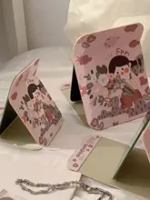 手描きPUレザー折りたたみ化粧鏡【デスク用・持ち運び便利】