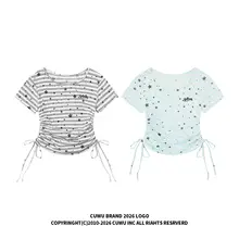 星柄ストライプのカジュアルショートTシャツ【ウエストシェイプ・夏用】