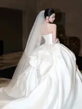 白色ベール 新婦用 結婚式用サテンヘッドドレス【撮影用・フワフワデザイン】