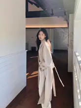 エレガントな中長丈トレンチコート【女性用・翻领デザイン・秋用】