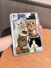 iPad用 簡易分割型 シリコンケース【透明・猫デザイン・Apple Pencil収納】