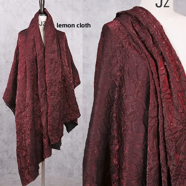 深紅色のドレス生地【三宅デザイン・しわ加工・百褶皺ファブリック・Diy用品】