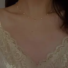14Kゴールド仕上げの天然淡水ミニパールロックネックレス【シンプルデザイン・女性用】