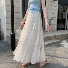 高腰のシフォンプリーツスカート【夏用・Aライン・大きな裾】