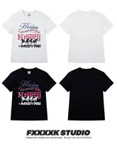 半袖Tシャツ レディース クルーネック 正肩 着痩せ ウォッシュド ポニープリント レタリング ストリート 「FXK」