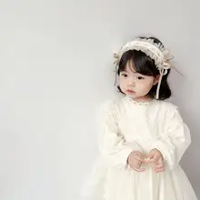 レトロプリンセス風 子供用リボンヘアアクセサリー【レース・パール・スパンコール飾り】