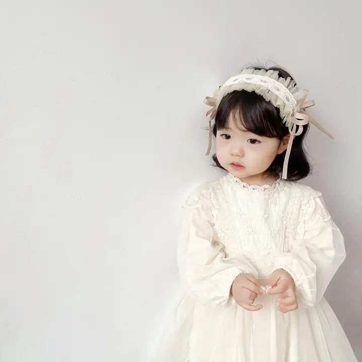 レトロプリンセス風 子供用リボンヘアアクセサリー【レース・パール・スパンコール飾り】