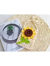 手編みの花柄透かし手機ケース【レトロデザイン・フラワーニット・斜め掛け】
