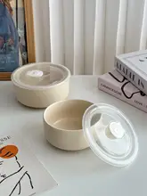密封可能な陶器製ランチボックス【フタ付き・電子レンジ対応・フルーツ・サラダ用】