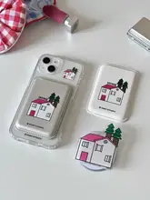 韓国の小型デザイン マグネット式スマホスタンド付きカードケース【iPhone用・透明アクリル・レザー】