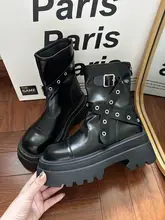 ブラックレトロバイクブーツ【厚底・ショートタイプ・スタイリッシュデザイン】