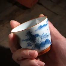手描き青花陶器の茶杯【個人用・釉下彩・家庭用・功夫茶具】