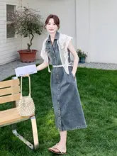 水洗いデニムスカート【女性用・ブルー・ウエストシェイプ・夏向け】