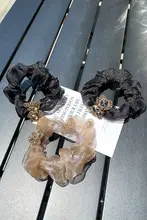 水晶付きベアモチーフチュールヘアゴム【上品・デザイン性】