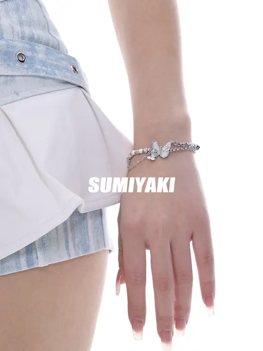 ブレスレット 2連 蝶モチーフ ペア 上品 おしゃれ 夏 「SUMIYAKI」