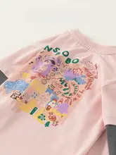 春向けカジュアルな子供用Tシャツ【キャラクター柄・コットン・カラーコンビネーション・長袖】（セットアップ対応）