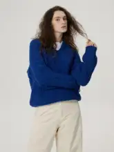 クラシックなウール編み込みニットセーター【小Uネック・レトロスタイル・保温性抜群】