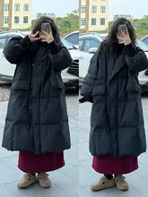 女性用 大きいサイズ ブラック 韓国風 ロング丈 膝下 コットンコート【シンプルでスタイリッシュ・スリム効果】