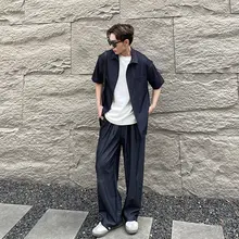 したデザインのデニムシャツ【春秋用・シルクサテン風・半袖・ゆったり】（セットアップ対応）
