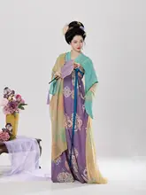 華やかな中国風デザインの改良漢服上襦と雪崩帯付きチュニックドレス【雪紡素材・ストラップ付き】（セットアップ対応）