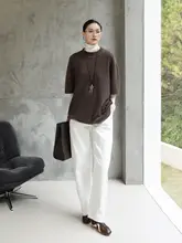 秋冬用 ヴィンテージ風 二色使いウールクルーネックニットトップス【ゆった  りフィット・女性用】（セットアップ対応）