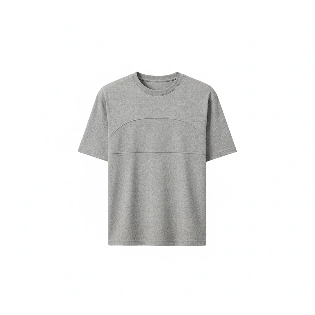 ライトグレーのクルーネック半袖Tシャツ