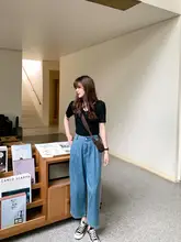 レディース 夏用 ワイドレッグデニムパンツ【薄手・ハイウエスト・9分丈】
