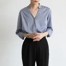 LIMONN レディース ロングスリーブシャツ【Vネック・レトロ・重ね着対応・通勤用】