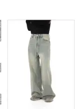 GBofficial 高腰デザイン デニムパンツ【ヴィンテージ風・ワイドレッグ・泥染め】